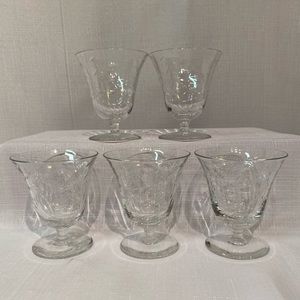 Vintage Set of 5 Libbey Rock Sharpe ORADEA 3 1/2" Oyster Glasses Floral Cut